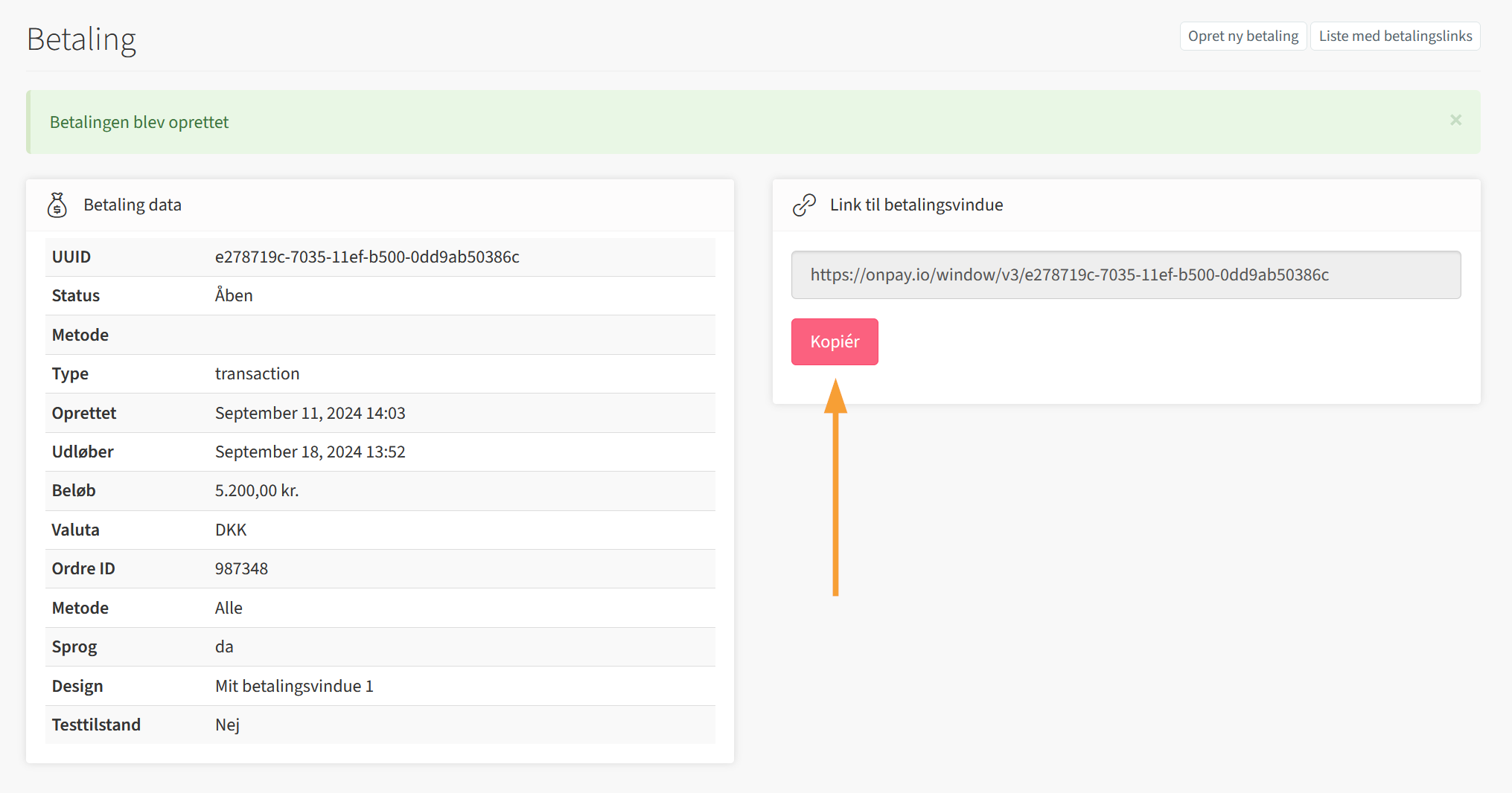 OnPay - Opret betaling