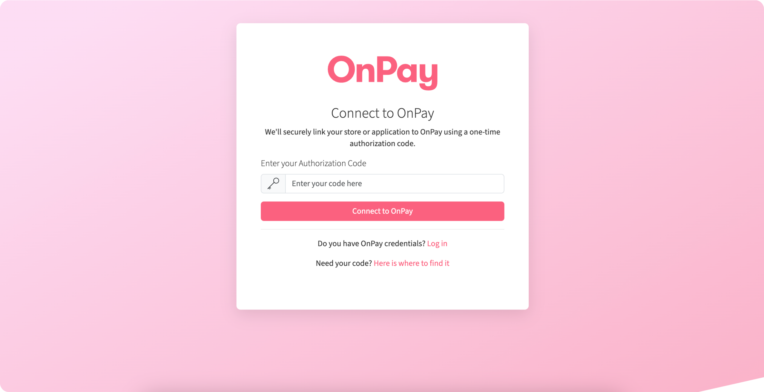 Autoriseringskode indtastningsskærm