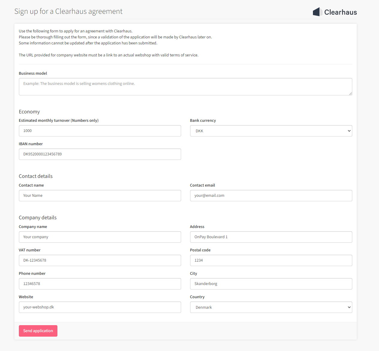 Clearhaus application form