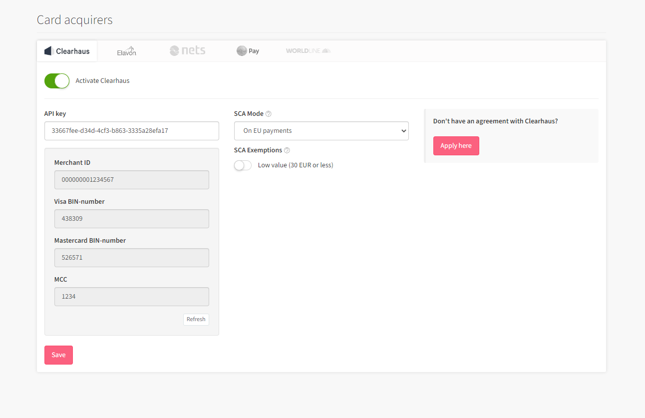 Clearhaus agreement set up