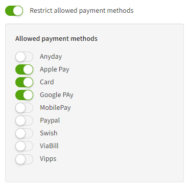 Edit payment window - Restrict payment methods
