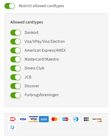 Edit payment window - Restrict card types