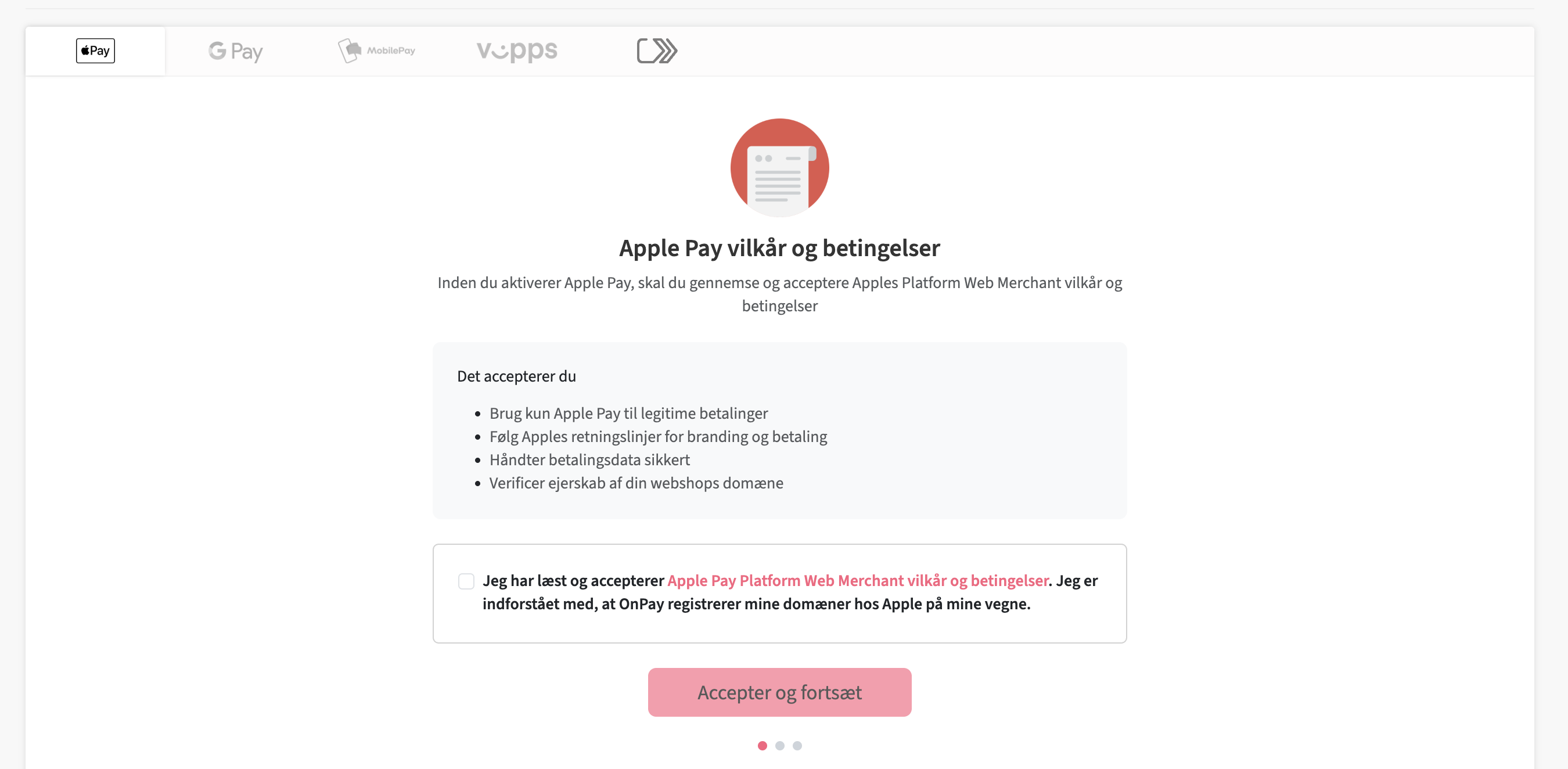 Accepter Apple Pays vilkår Accepter Apple Pays vilkår