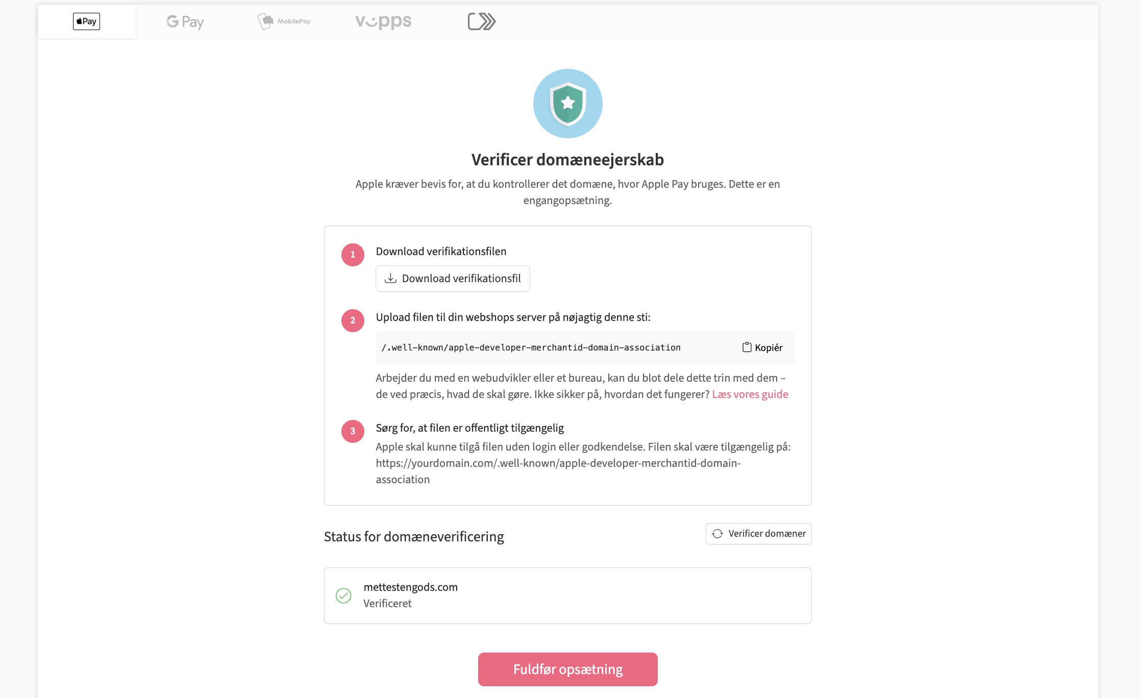 Verificer domæneejerskab Verificer domæneejerskab