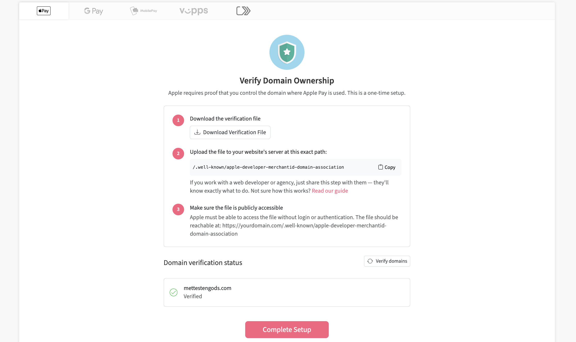 Verify domain ownership Verify domain ownership