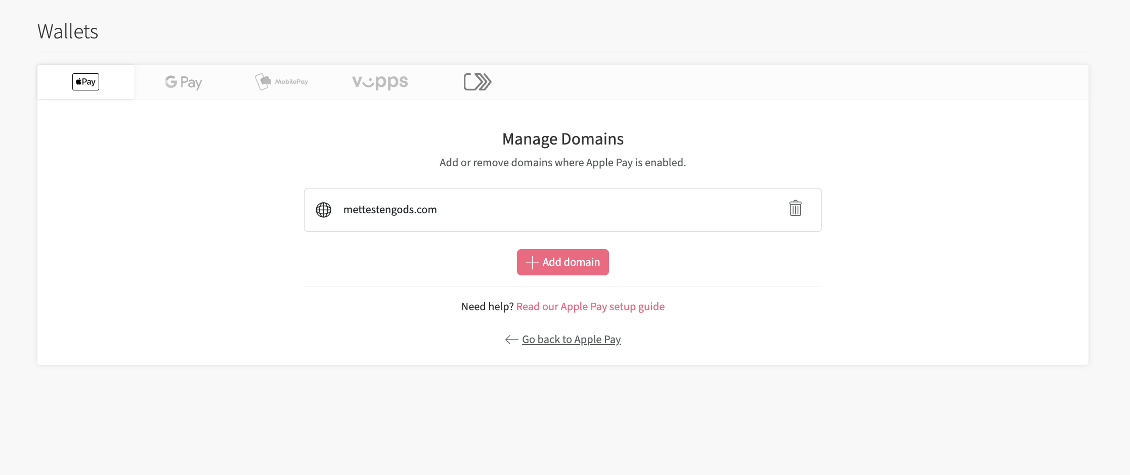 Manage Apple Pay domains Manage Apple Pay domains